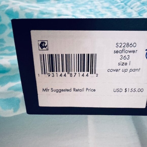 NWT Kate Spade Seaflower Swim Cover Up Pant Blue Turquoise Wide Leg Sz L $155 - Picture 3 of 8